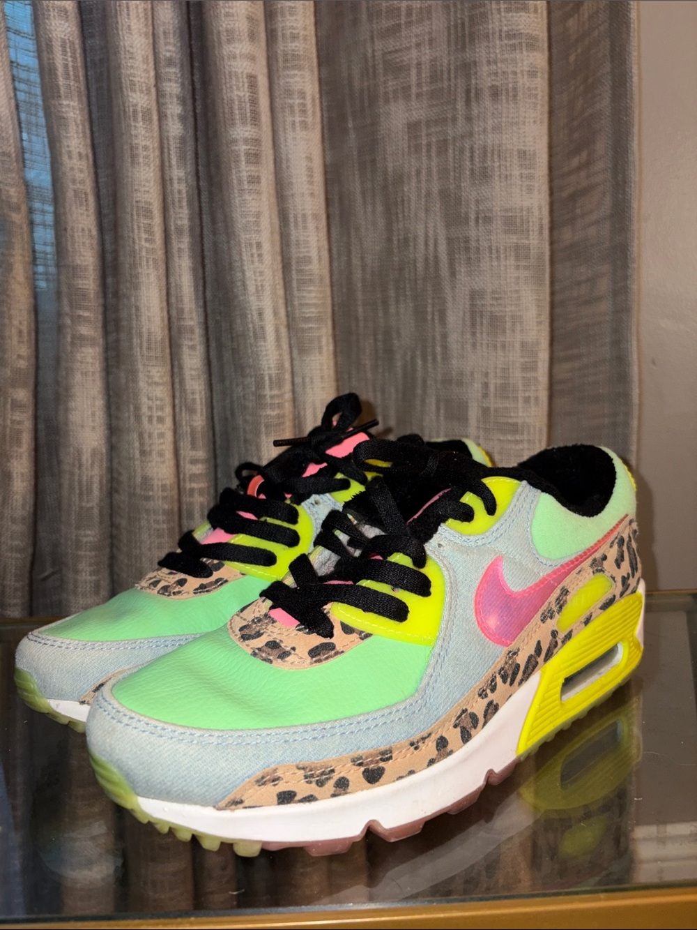 Nike Air Max 90 LX Illusion Green Sunset Pulse Leopard Print-Women's 9.5